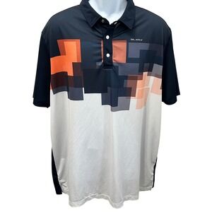 Sligo Performance Tour Golf Polo Shirt Gray Orange Geometric Snap Front XXL
